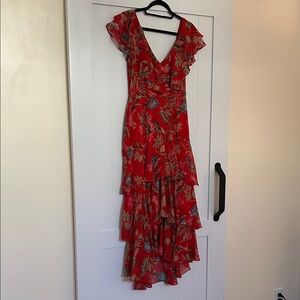 Wayf Red Floral High Low Dress